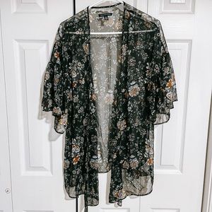 Black Floral Chiffon Kimono
